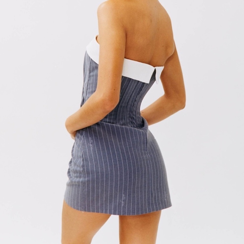 With Jean Chloe Corset Dress in Blue Pinstripe - Picture 2 of 5